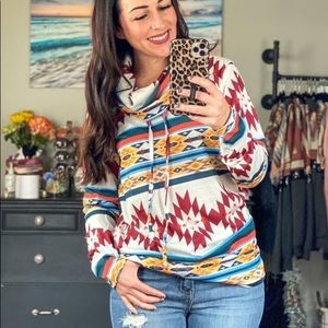 Long Cowl Neck boutique Aztec Design Shirt